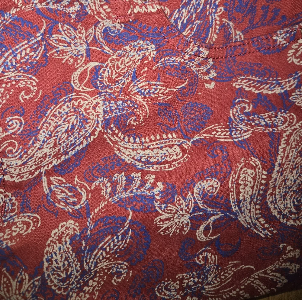 Bandolino Mandie Red Paisley‎ Corduroy High Rise Straight Leg Pants Plus Size 14